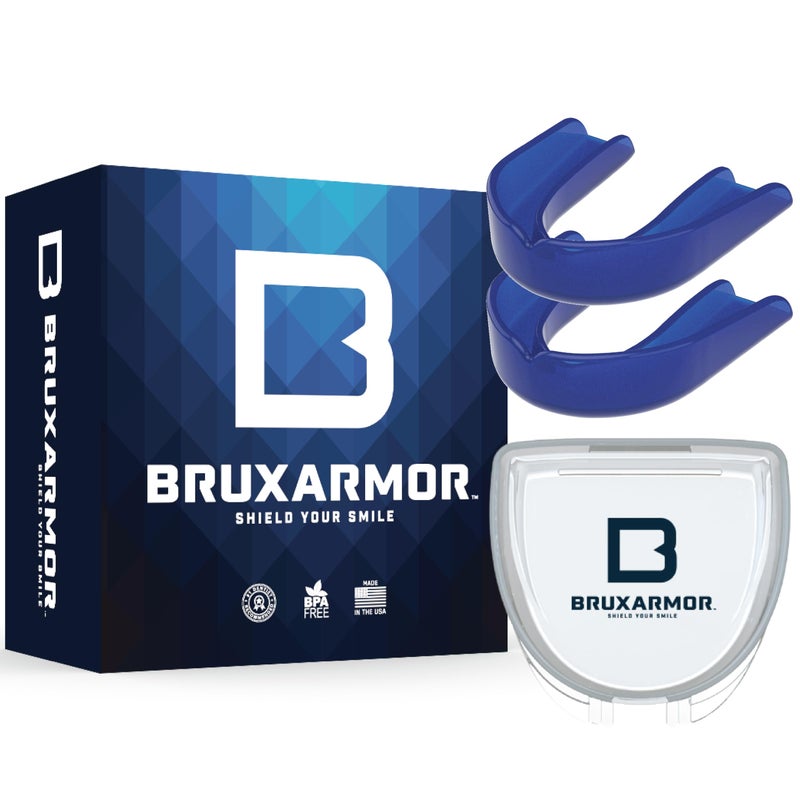 BruxArmor Nightguard Bruxism Mouth Guard for Bruxism Relief and Grinding Relief Professional Custom Fit Brux Night Guard 2 Pack Navy